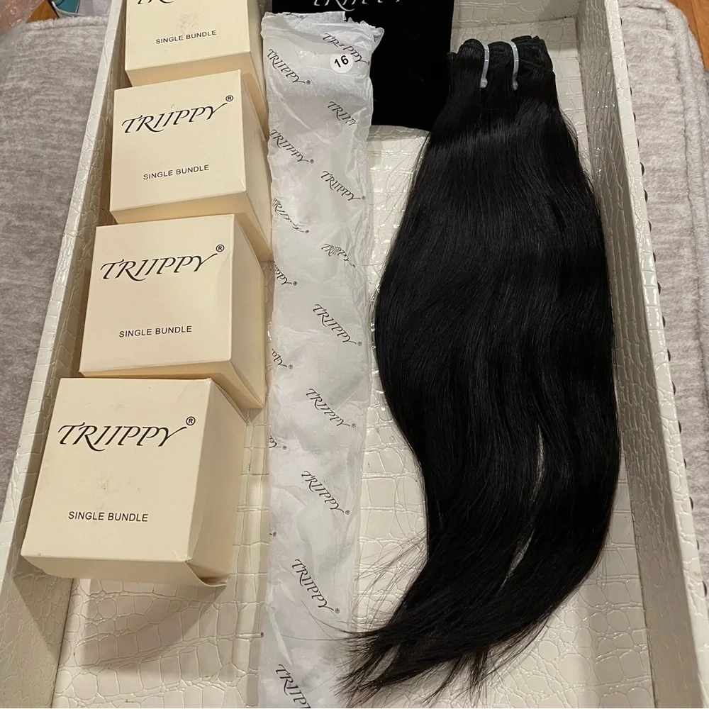 16” Natural Black Hair 100% Human Hair Weft Sew In Extensions 200g #EC6